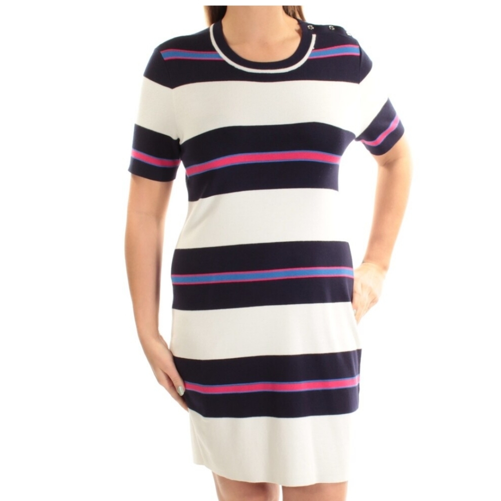 NEW women's navy ivory striped dress